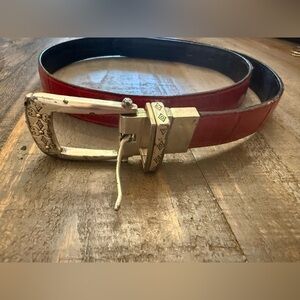 Brighton Red and Black Reversible Leather Belt with Silver Buckle